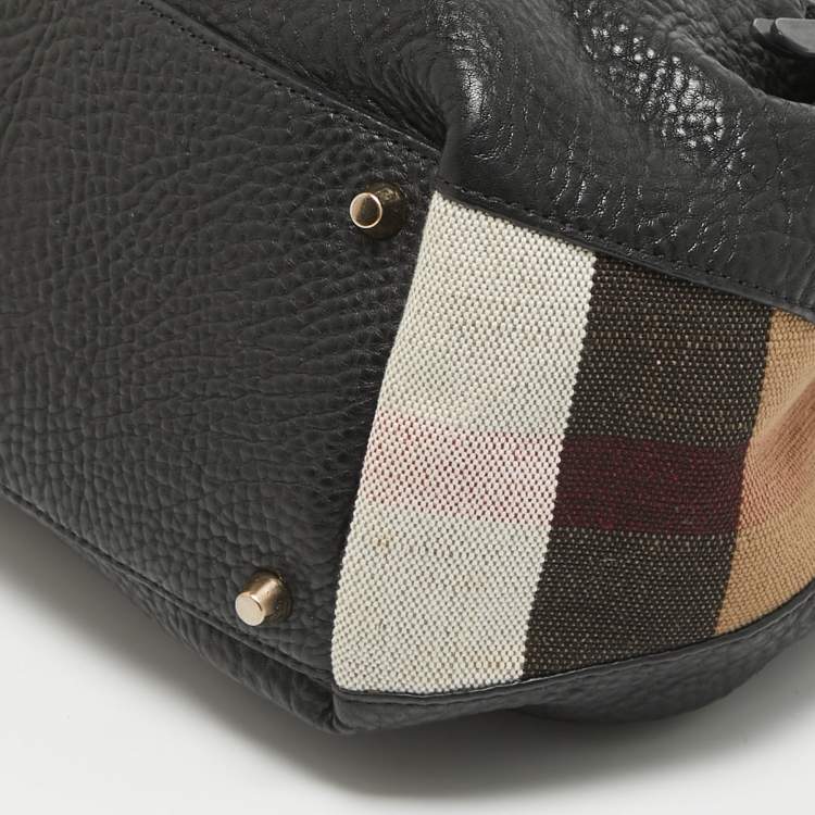 Pre Owned Burberry Black/Beige House Check Canvas and Leather Maidstone Tote