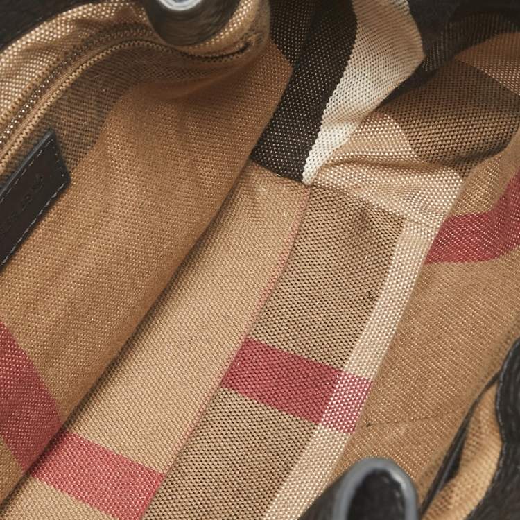 Pre Owned Burberry Black/Beige House Check Canvas and Leather Maidstone Tote