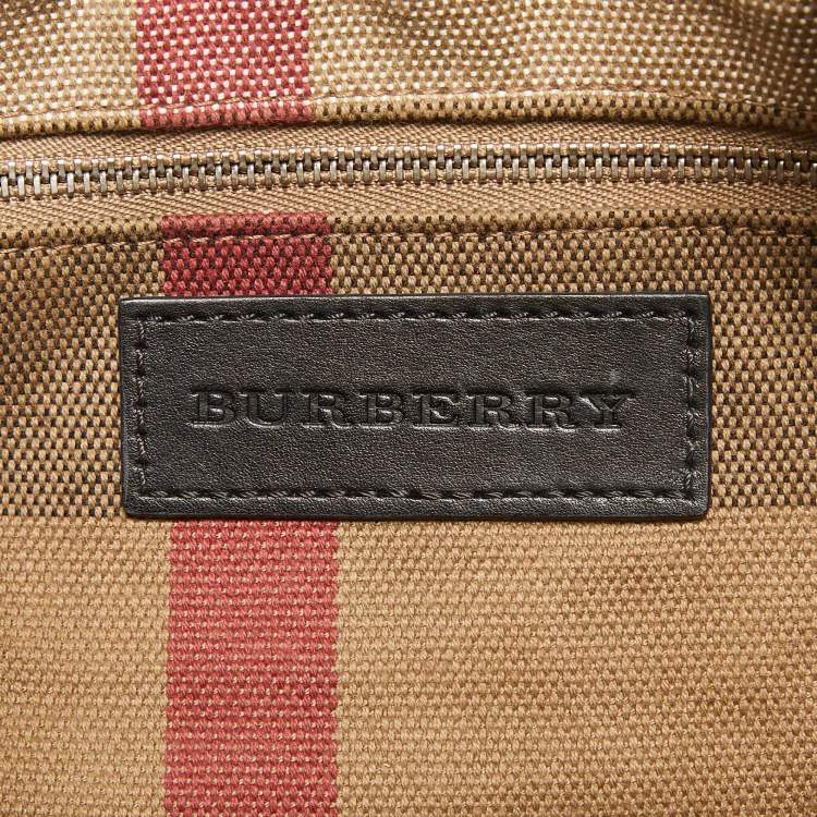 Pre Owned Burberry Black/Beige House Check Canvas and Leather Maidstone Tote