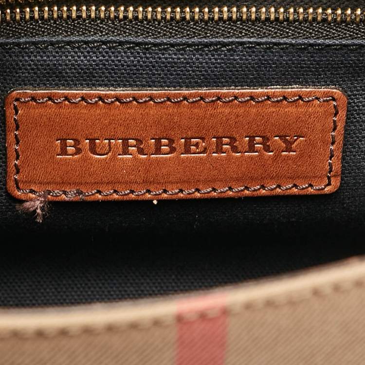 Pre Owned Burberry Brown/Beige House Check Canvas and Leather Abbott Shoulder Bag