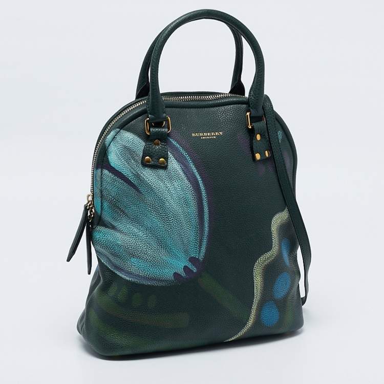Pre Owned Burberry Dark Bottle Green Painted Leather Medium Bloomsbury Satchel