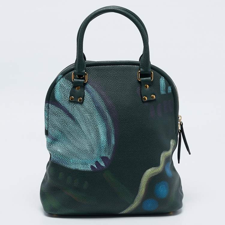 Pre Owned Burberry Dark Bottle Green Painted Leather Medium Bloomsbury Satchel