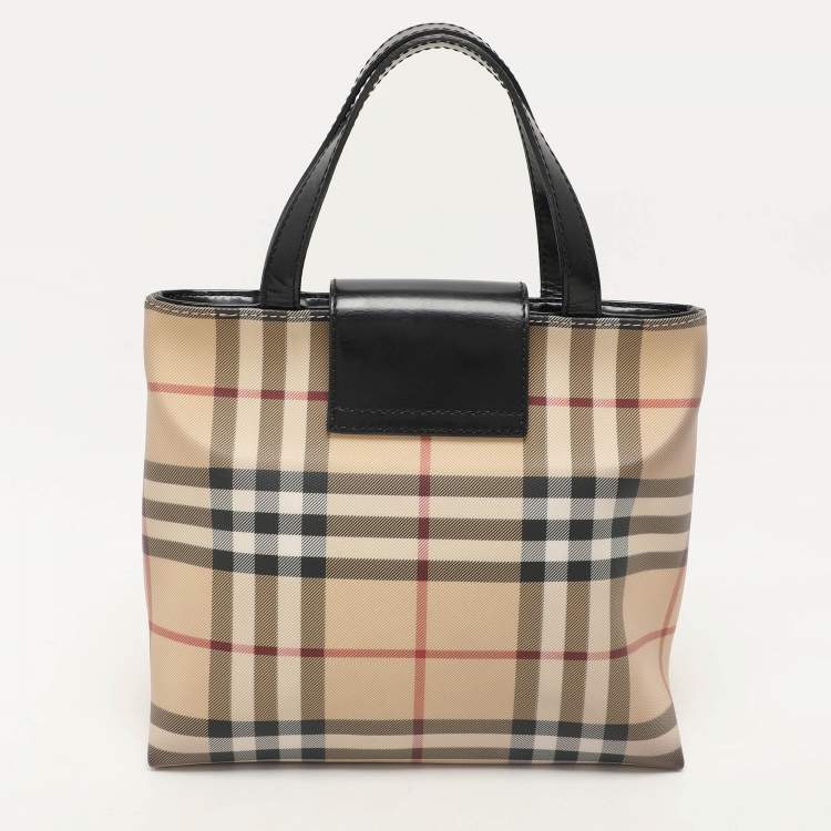 Pre Owned Burberry Beige/Black PVC and Leather Tote