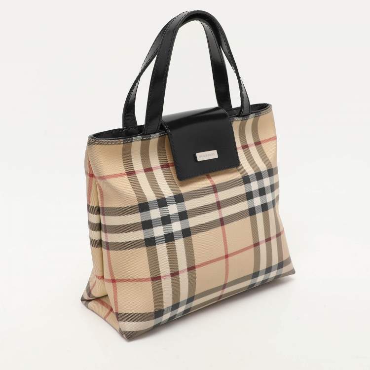 Pre Owned Burberry Beige/Black PVC and Leather Tote