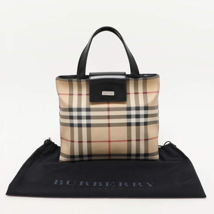 Pre Owned Burberry Beige/Black PVC and Leather Tote