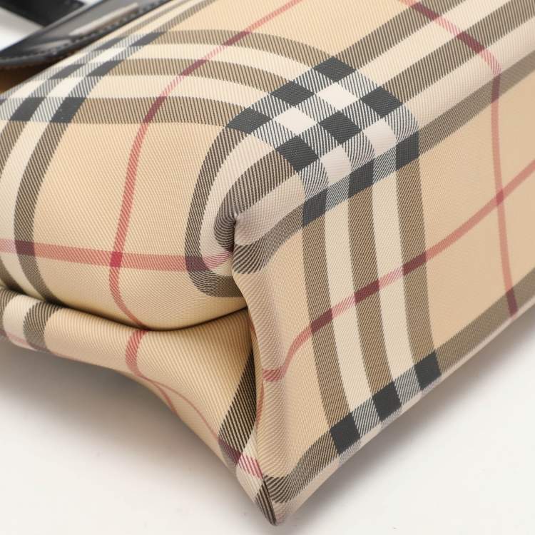 Pre Owned Burberry Beige/Black PVC and Leather Tote