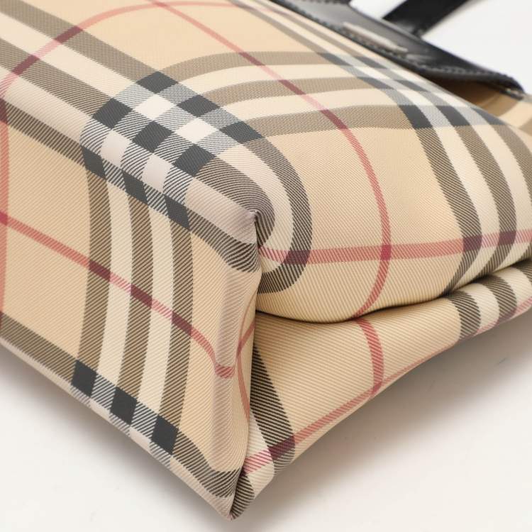 Pre Owned Burberry Beige/Black PVC and Leather Tote