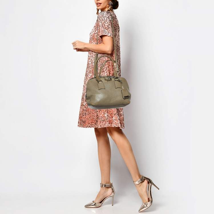 Pre Owned Burberry Taupe Grey Grain Leather Small Orchard Bowler Bag