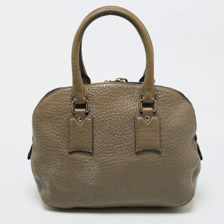 Pre Owned Burberry Taupe Grey Grain Leather Small Orchard Bowler Bag