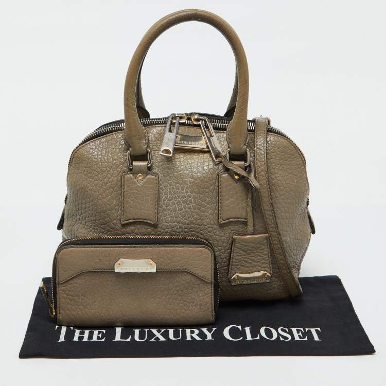 Pre Owned Burberry Taupe Grey Grain Leather Small Orchard Bowler Bag