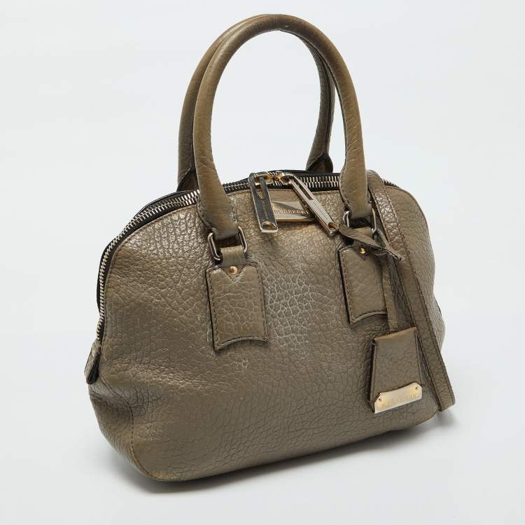 Pre Owned Burberry Taupe Grey Grain Leather Small Orchard Bowler Bag