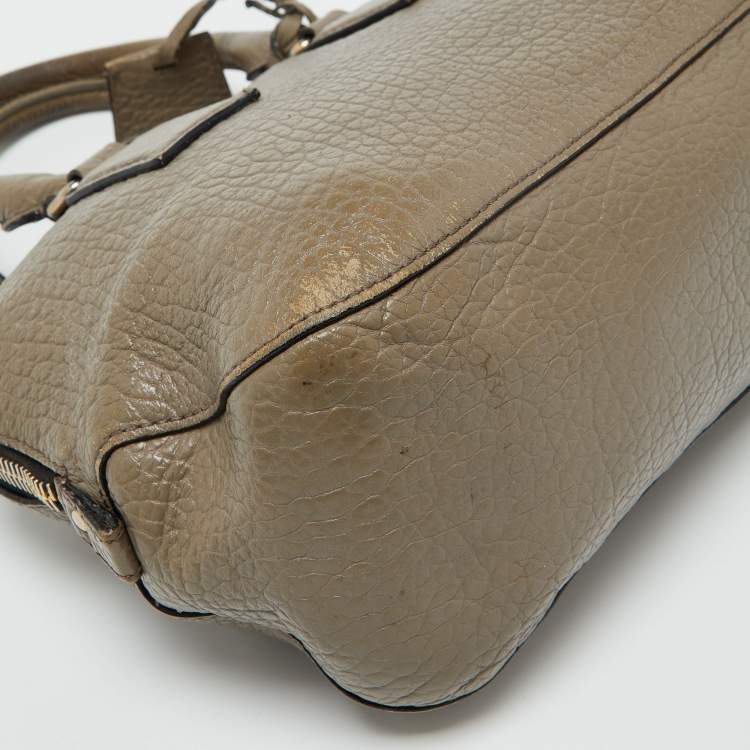 Pre Owned Burberry Taupe Grey Grain Leather Small Orchard Bowler Bag