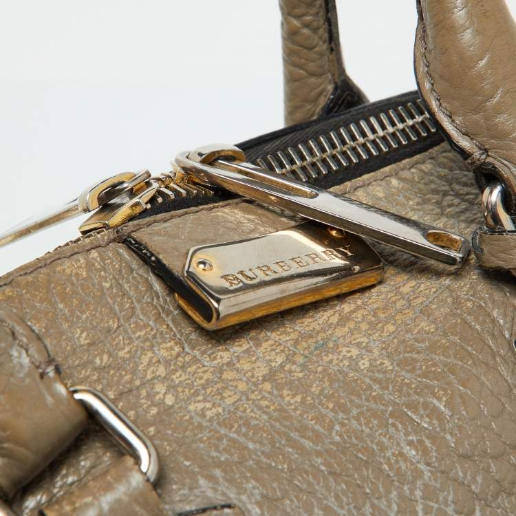 Pre Owned Burberry Taupe Grey Grain Leather Small Orchard Bowler Bag