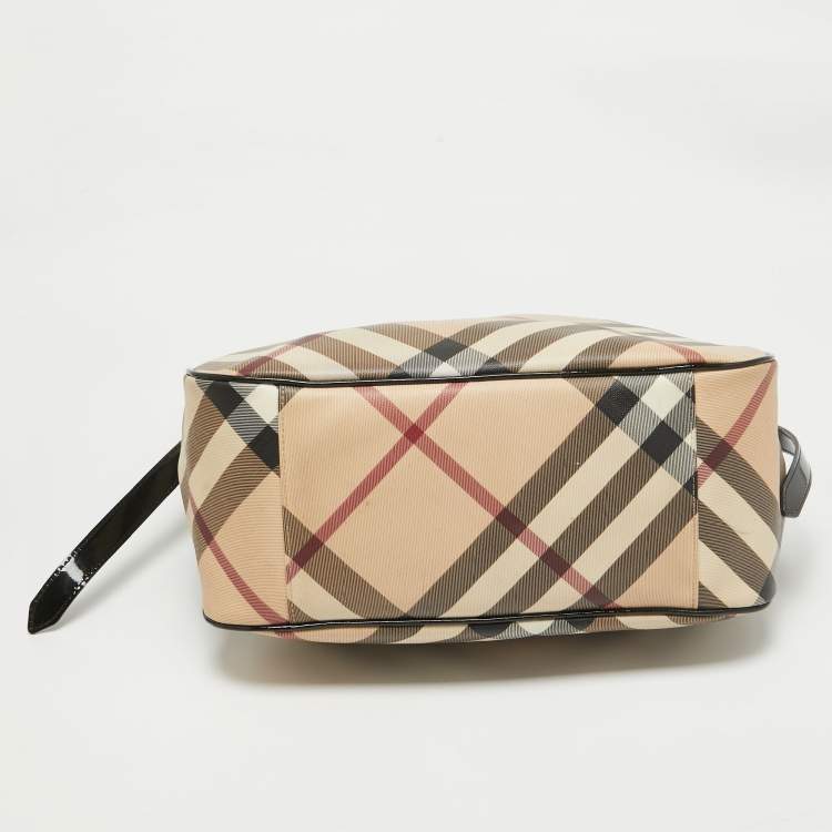Pre Owned Burberry Black/Beige Nova Check Coated Canvas and Patent Leather Moore Hobo