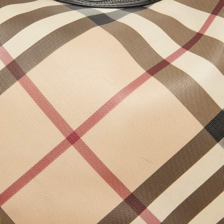 Pre Owned Burberry Black/Beige Nova Check Coated Canvas and Patent Leather Moore Hobo