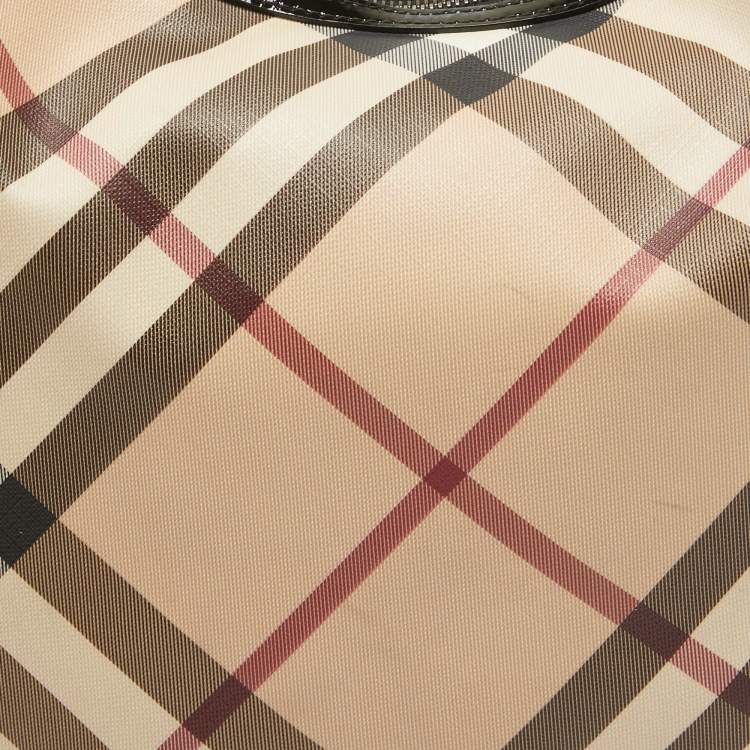 Pre Owned Burberry Black/Beige Nova Check Coated Canvas and Patent Leather Moore Hobo