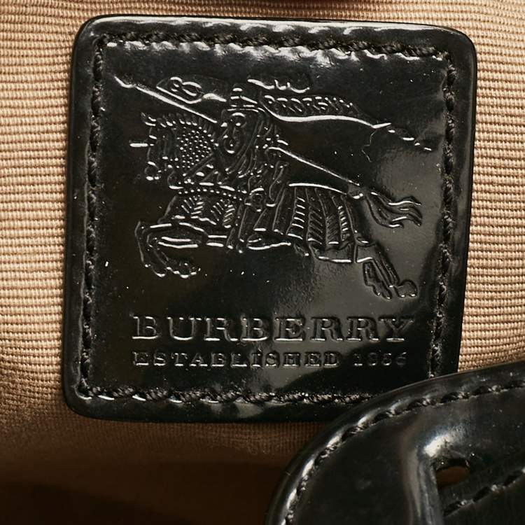 Pre Owned Burberry Black/Beige Nova Check Coated Canvas and Patent Leather Barton Hobo