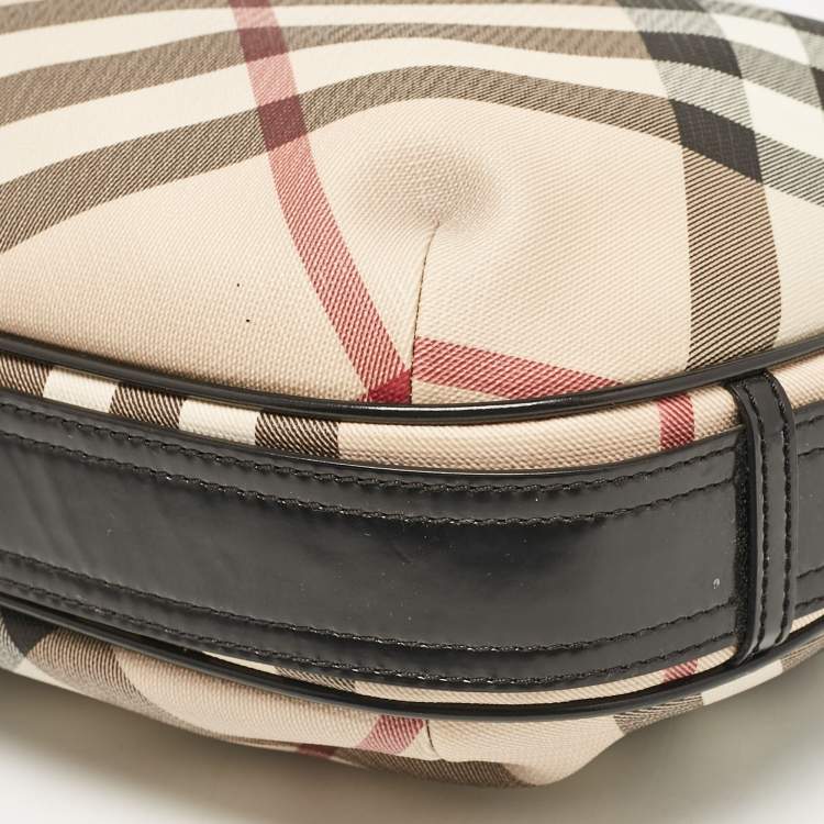Pre Owned Burberry Black/Beige Nova Check Coated Canvas and Patent Leather Barton Hobo