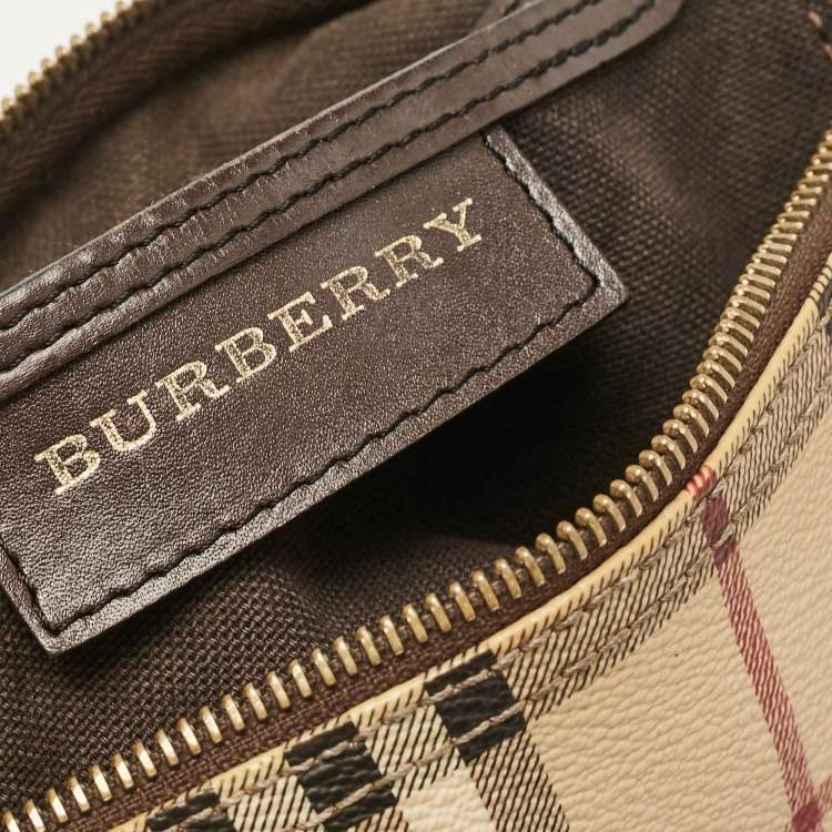 Pre Owned Burberry Beige/Brown Haymarket Check PVC and Leather Chester Boston Bag