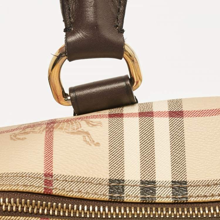 Pre Owned Burberry Beige/Brown Haymarket Check PVC and Leather Chester Boston Bag
