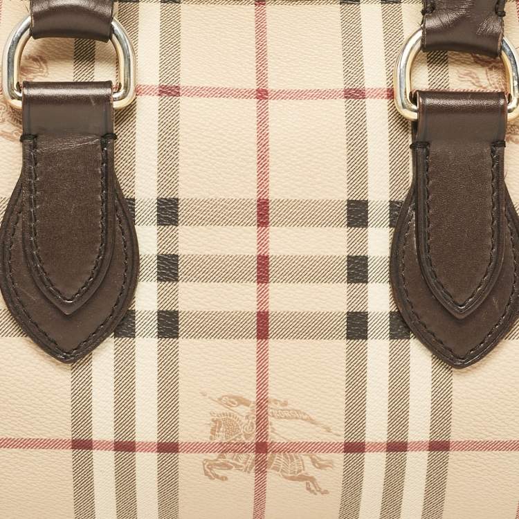 Pre Owned Burberry Beige/Brown Haymarket Check PVC and Leather Chester Boston Bag