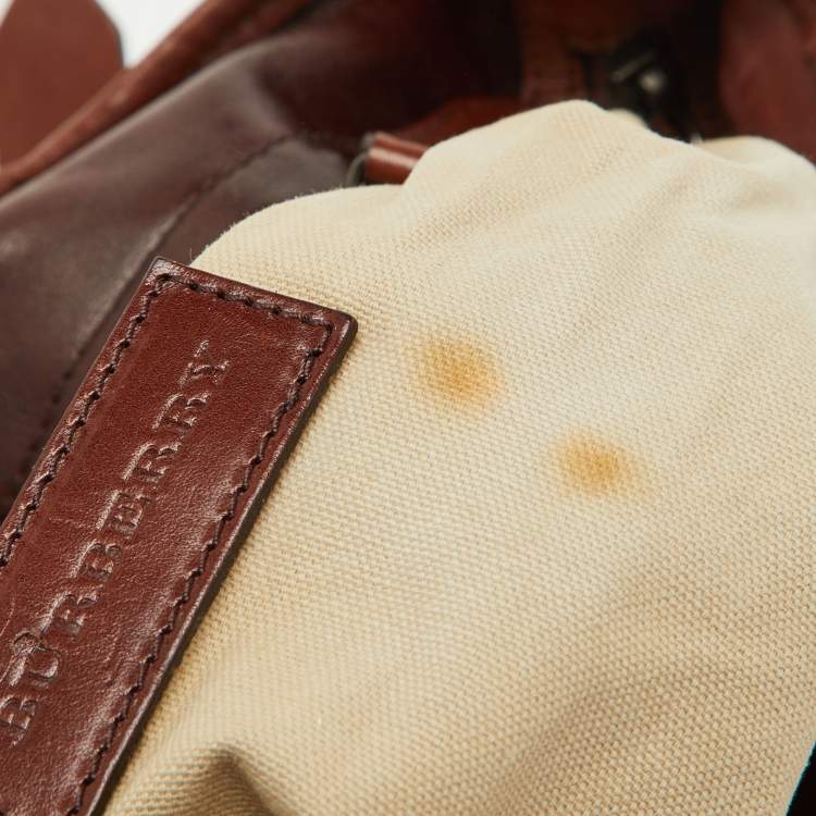 Pre Owned Burberry Brown Mega Check Canvas and Leather Lowry Tote