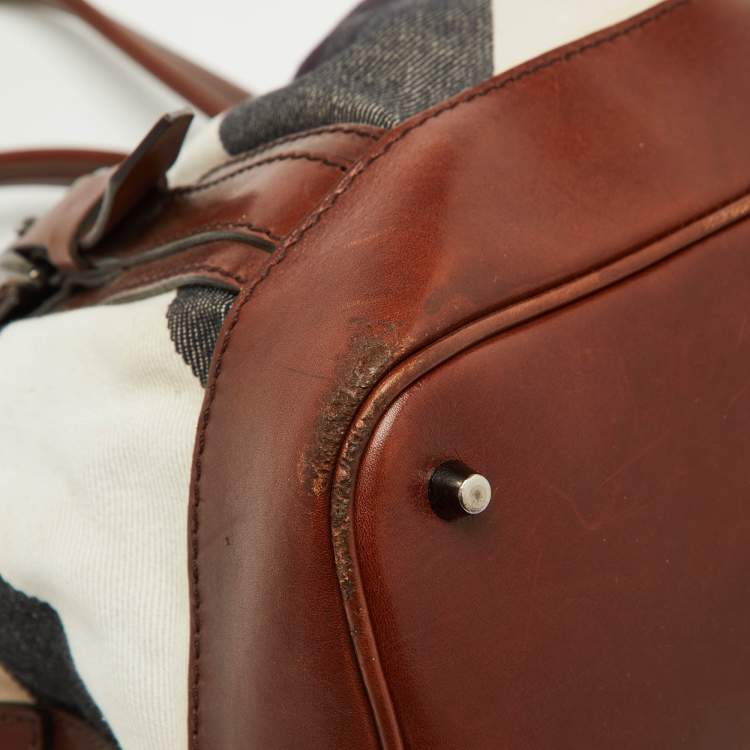 Pre Owned Burberry Brown Mega Check Canvas and Leather Lowry Tote