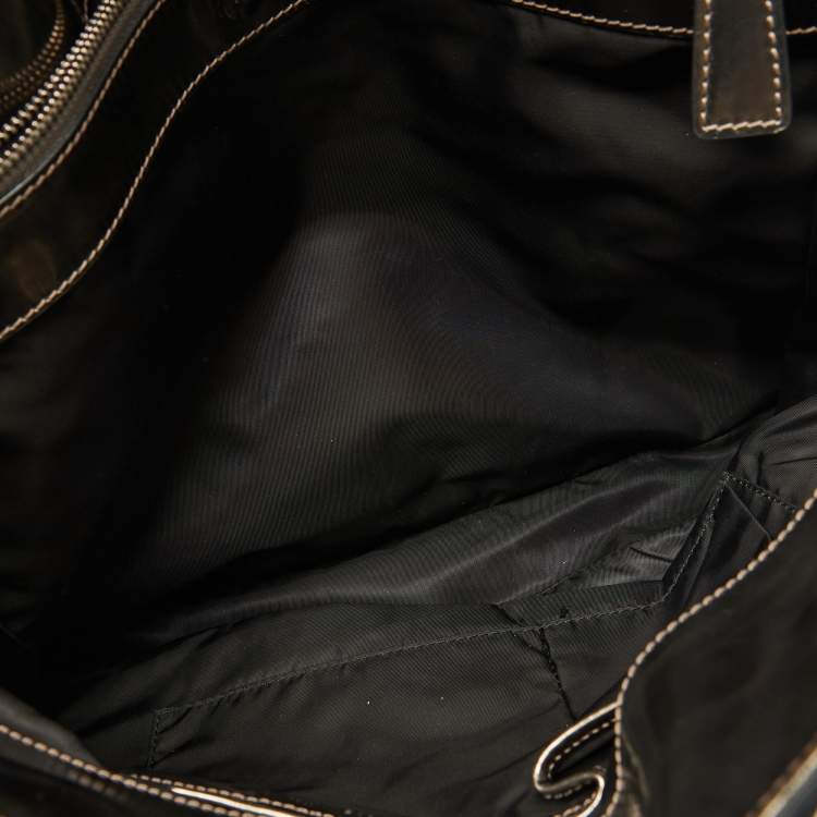 Pre Owned Burberry Metallic/Black Beat Check Nylon and Leather Buckle Hobo