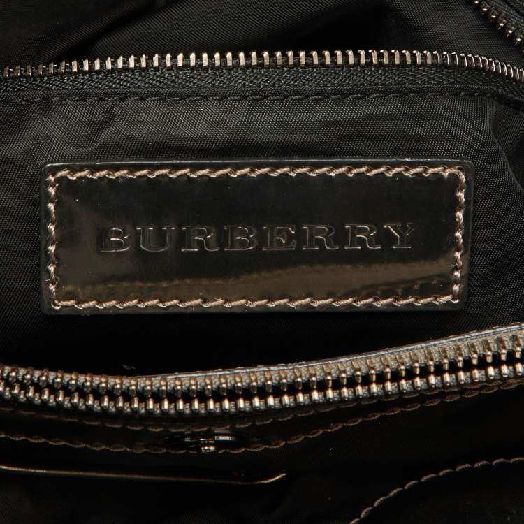 Pre Owned Burberry Metallic/Black Beat Check Nylon and Leather Buckle Hobo