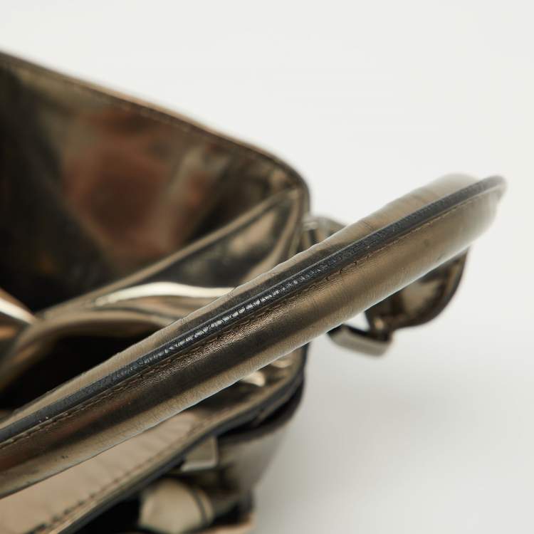 Pre Owned Burberry Metallic/Black Beat Check Nylon and Leather Buckle Hobo