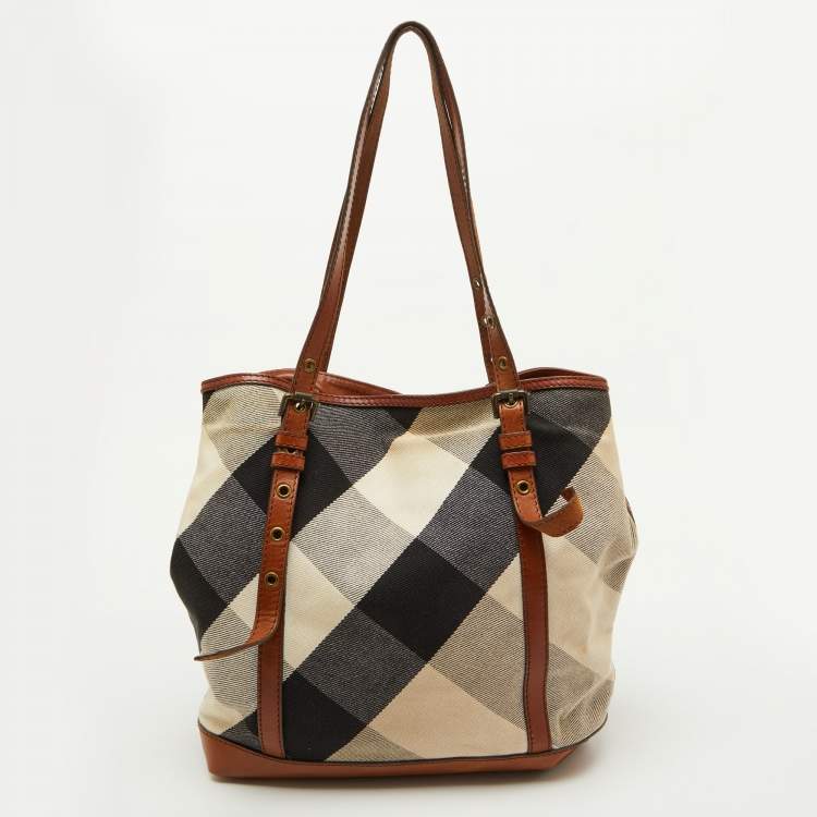 Pre Owned Burberry Brown Mega Check Canvas and Leather Orton Tote