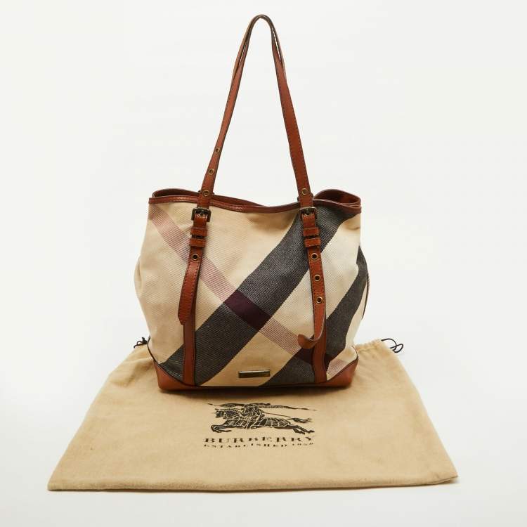 Pre Owned Burberry Brown Mega Check Canvas and Leather Orton Tote