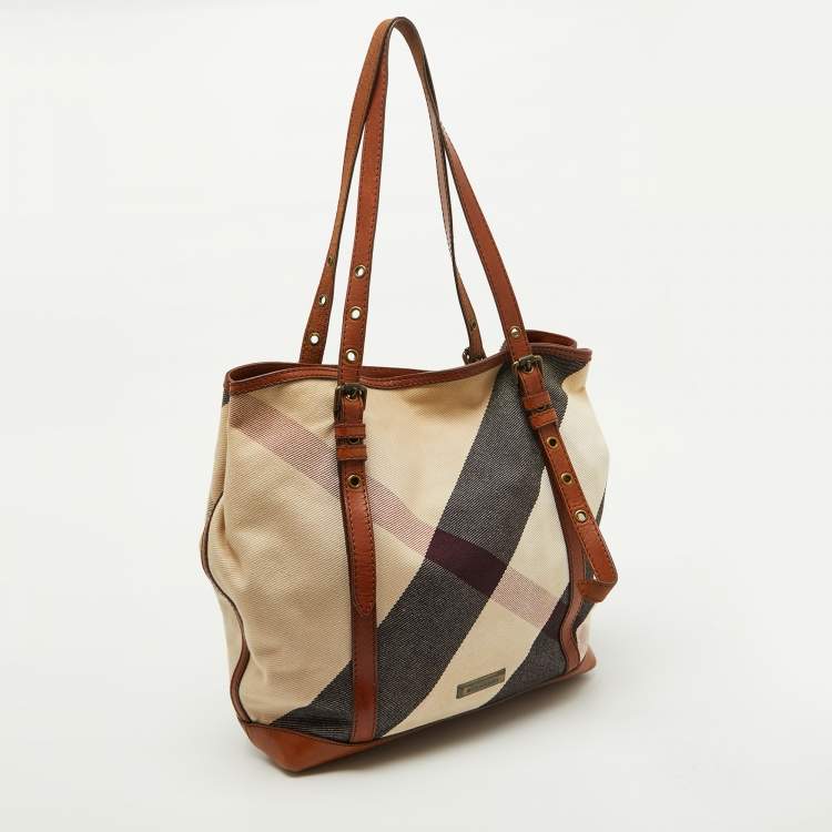 Pre Owned Burberry Brown Mega Check Canvas and Leather Orton Tote