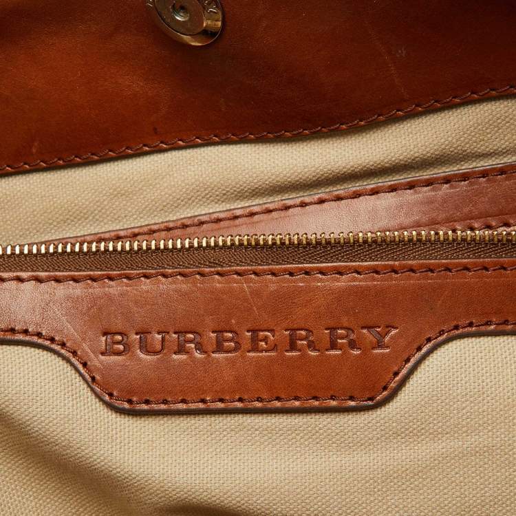 Pre Owned Burberry Brown Mega Check Canvas and Leather Orton Tote