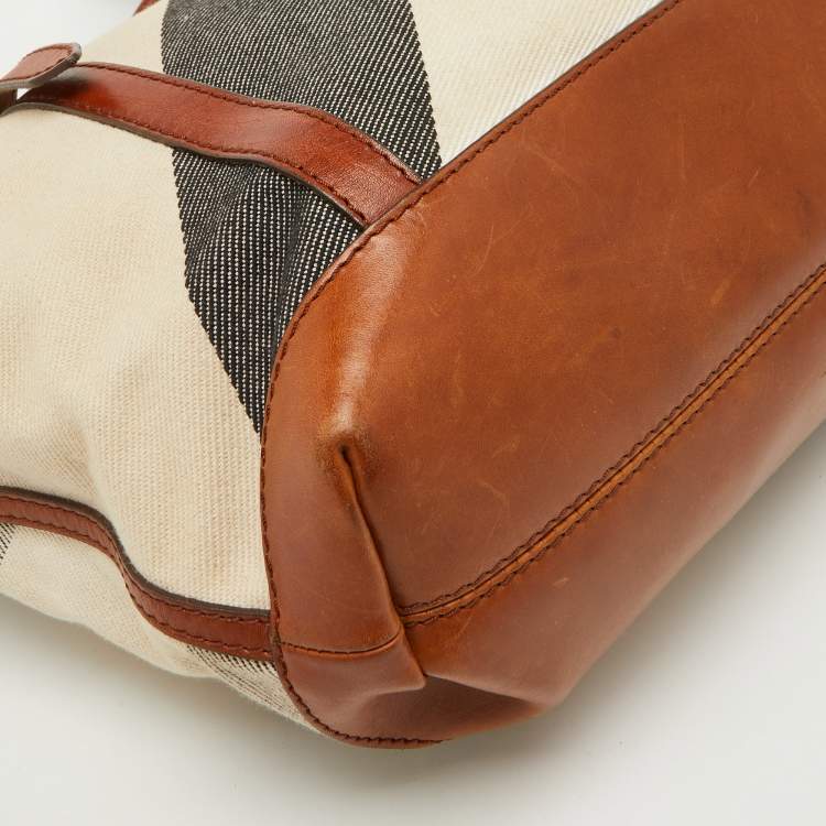 Pre Owned Burberry Brown Mega Check Canvas and Leather Orton Tote