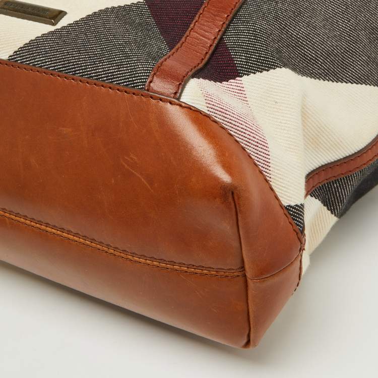 Pre Owned Burberry Brown Mega Check Canvas and Leather Orton Tote