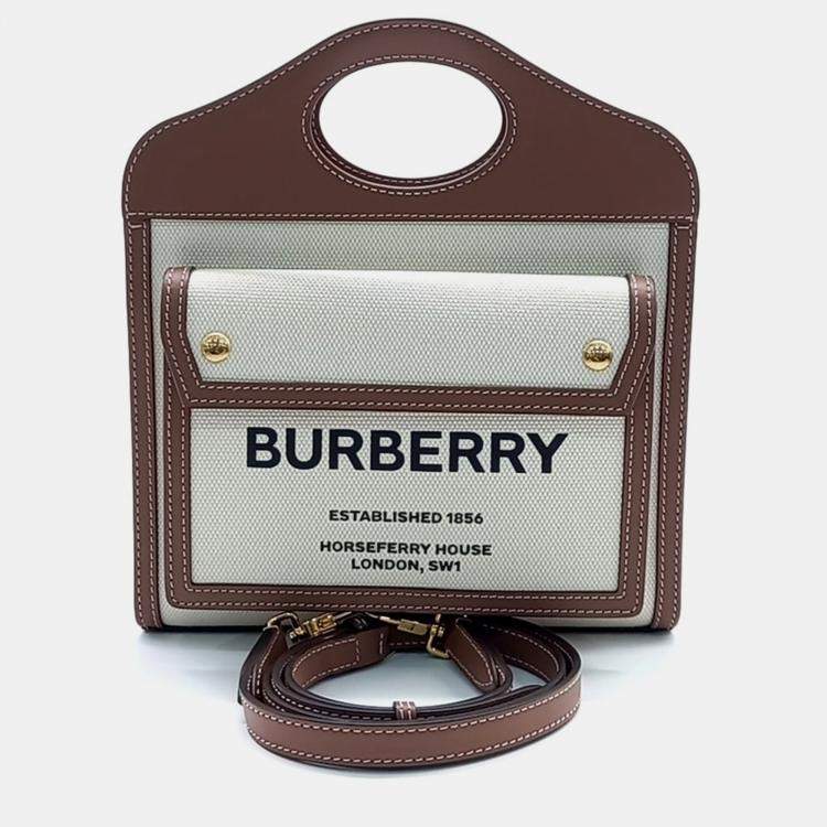 Pre Owned Burberry Beige Brown Canvas and Leather pocket mini bag