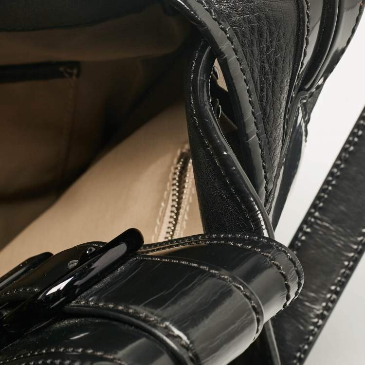 Pre Owned Burberry Black/Beige Nova Check Canvas and Leather Studded Brooke Warrior Hobo