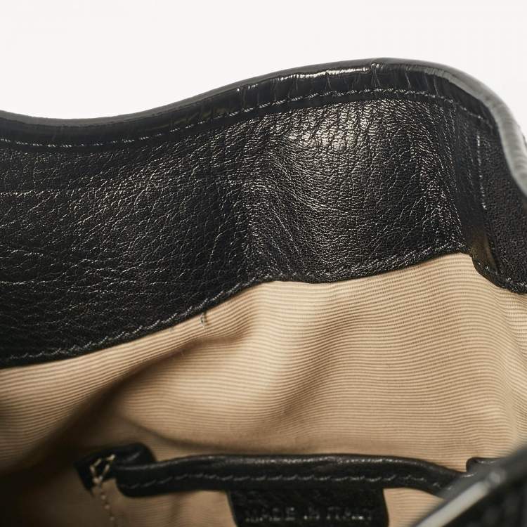 Pre Owned Burberry Black/Beige Nova Check Canvas and Leather Studded Brooke Warrior Hobo