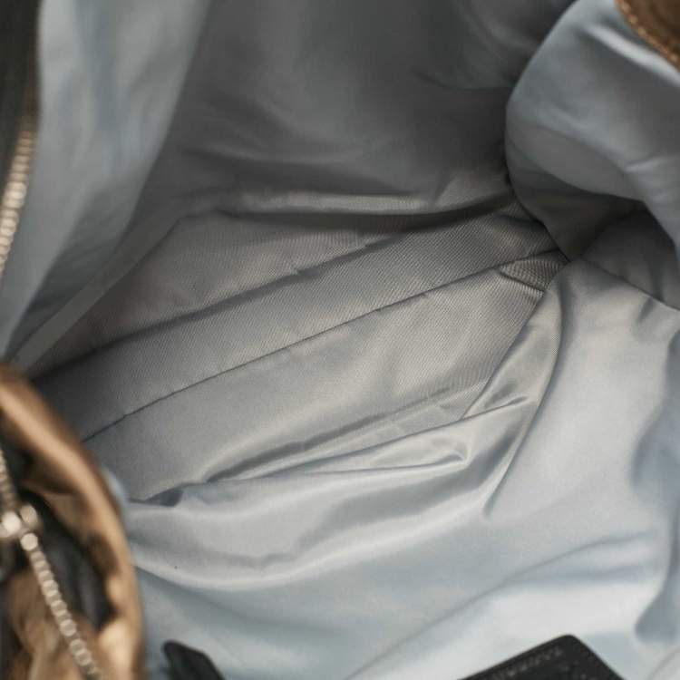 Pre Owned Burberry Khaki/Black Nova Check Nylon and Leather Buckleigh Tote