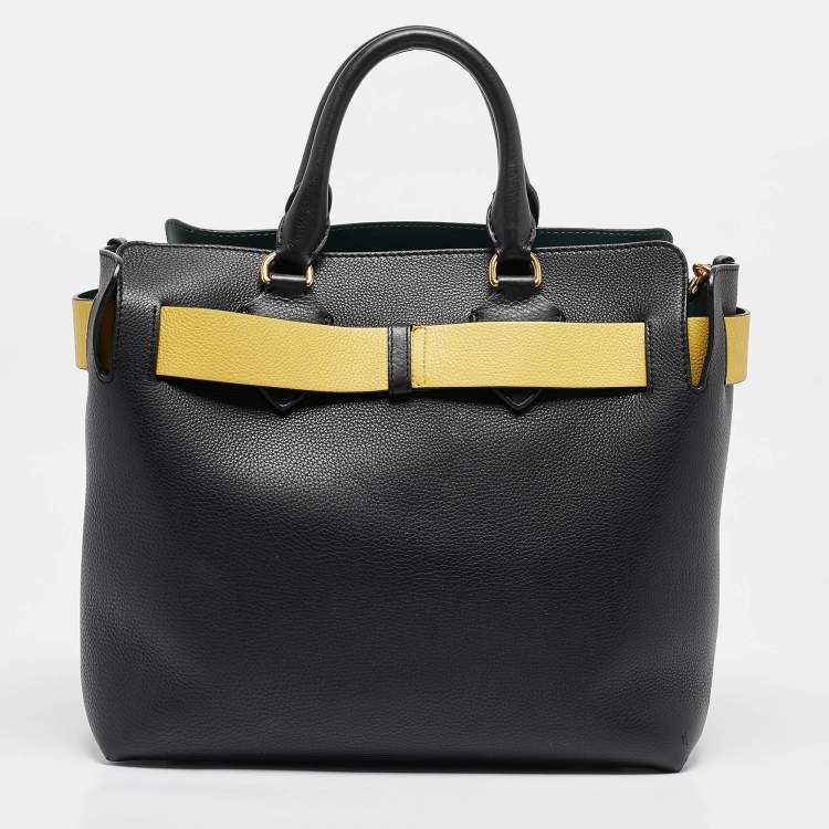 Pre Owned Burberry Black/Yellow Leather Medium Belt Tote