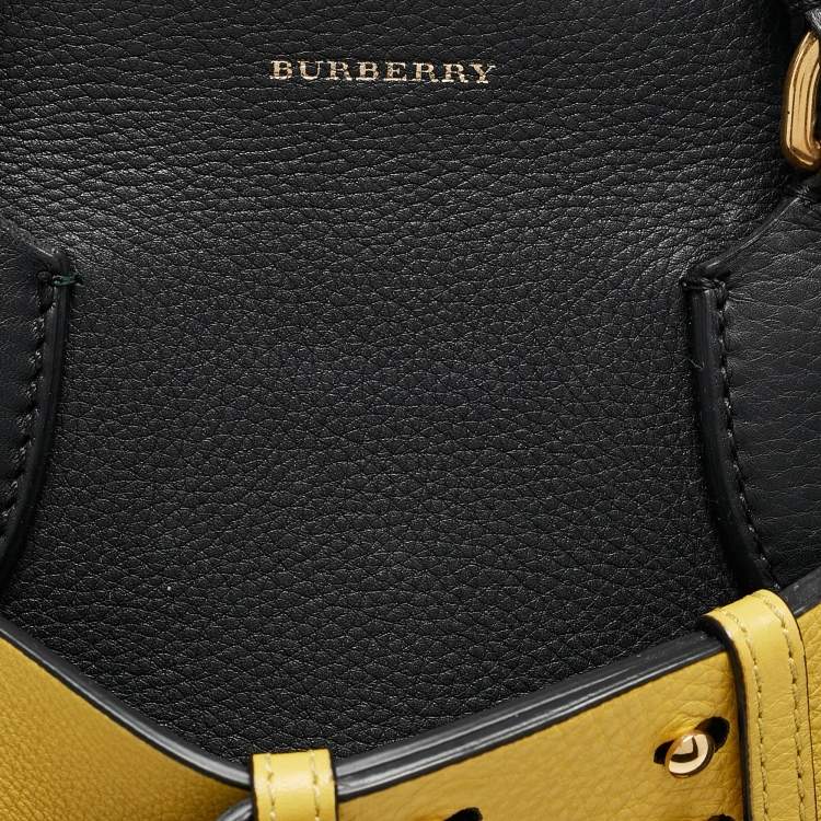 Pre Owned Burberry Black/Yellow Leather Medium Belt Tote