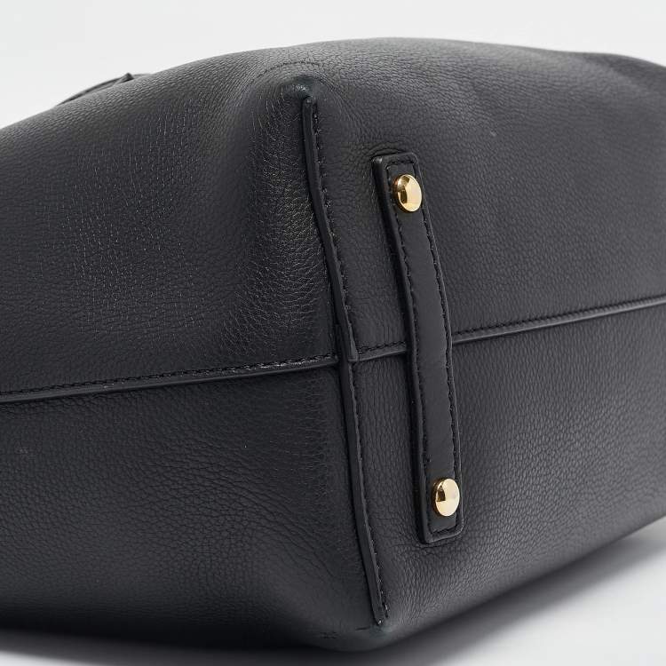 Pre Owned Burberry Black/Yellow Leather Medium Belt Tote