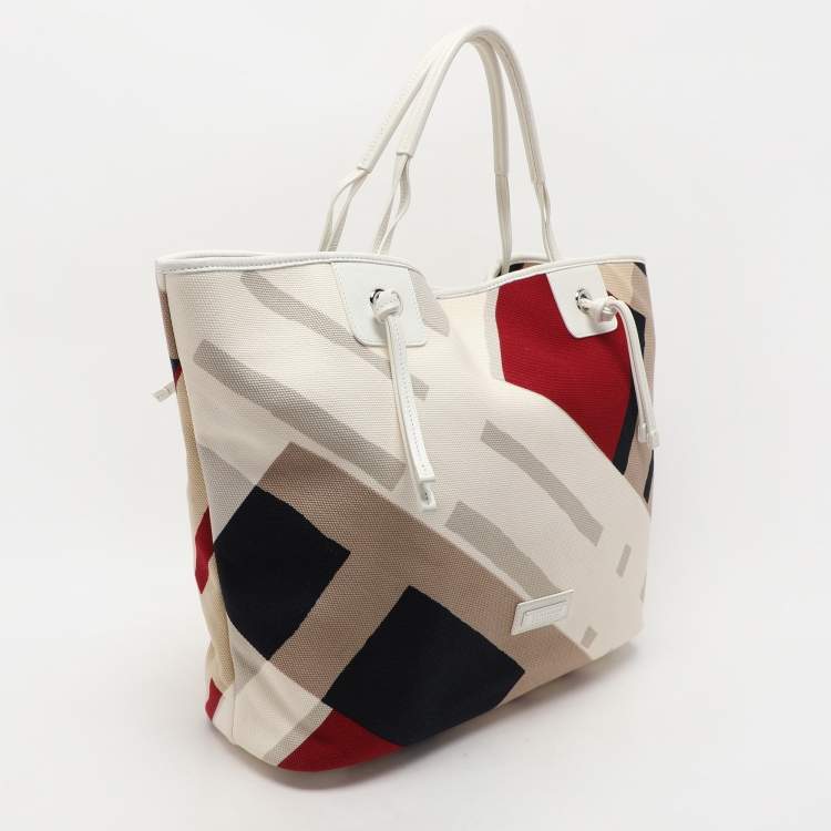 Pre Owned Burberry Multicolor Canvas and Leather Shopper Tote