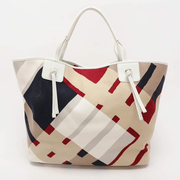 Pre Owned Burberry Multicolor Canvas and Leather Shopper Tote