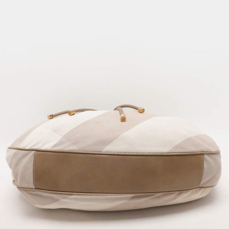 Pre Owned Burberry Beige/Olive Summer Check Canvas and Leather Mason Warrior Hobo