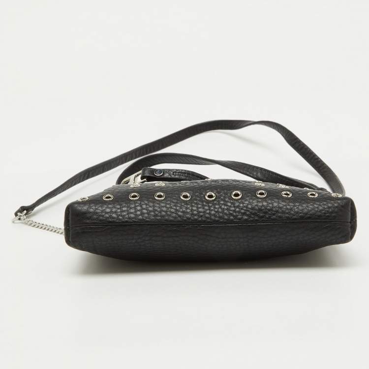 Pre Owned Burberry Black Leather Eyelet Crossbody Bag