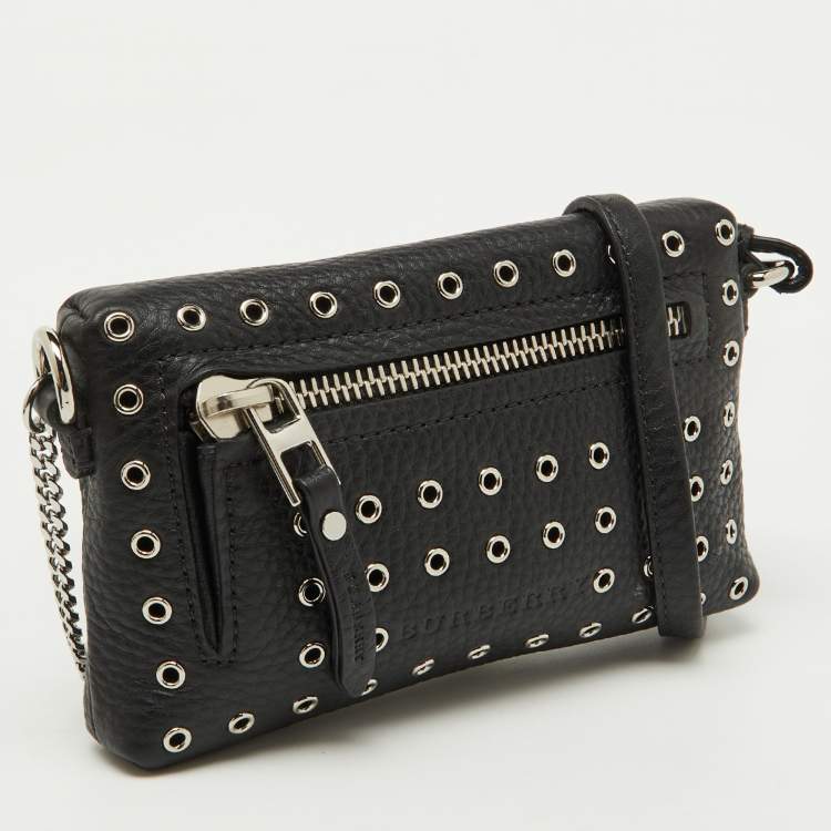 Pre Owned Burberry Black Leather Eyelet Crossbody Bag