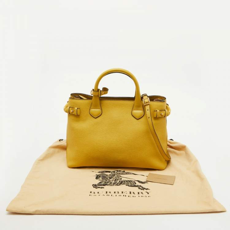 Pre Owned Burberry Yellow Leather and House Check Canvas Medium Banner Tote