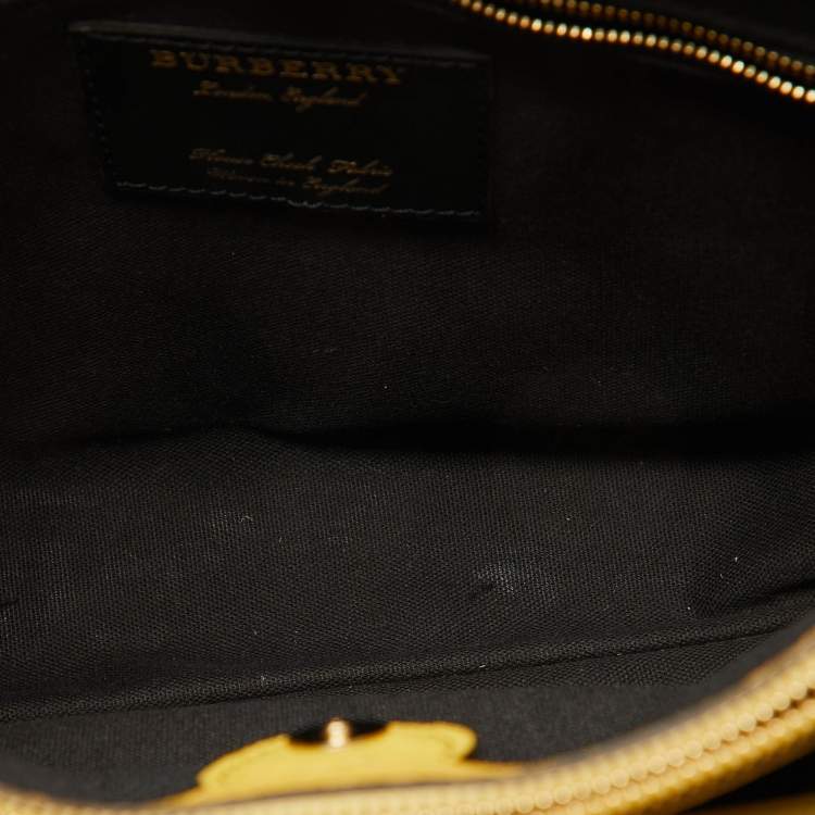 Pre Owned Burberry Yellow Leather and House Check Canvas Medium Banner Tote